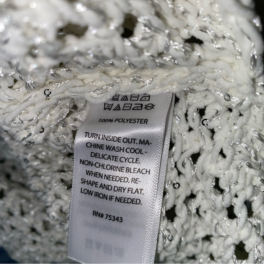 Joie Open Knit Crochet Hooded Sparkle Sweater in size M Ivory - Picture 14 of 15